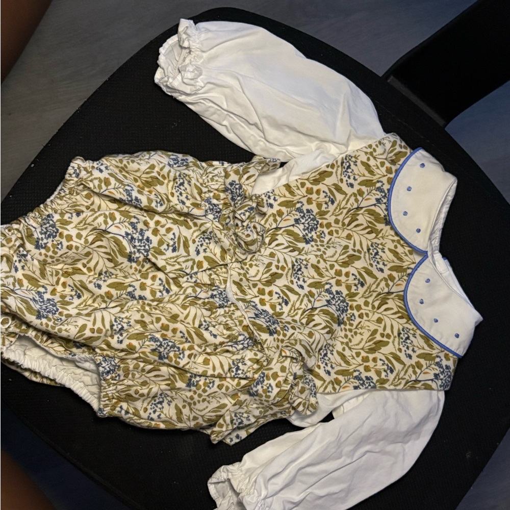 True & Co. White and Olive Floral Kids Bodysuit
